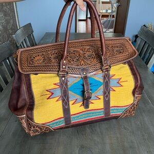 American Darling Brown and Yellow Embroidered Travel Bag